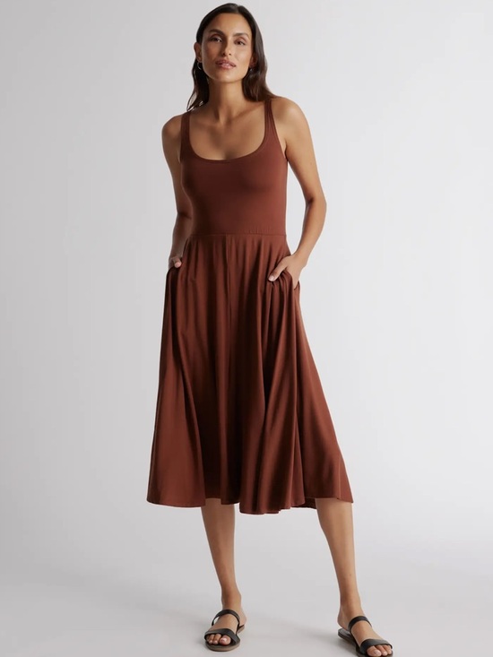 Quince Dresses & Skirts - Quince Tencel Jersey Fit Flare Midi Dress Brown Stretchy Size M NWT Classic Chic